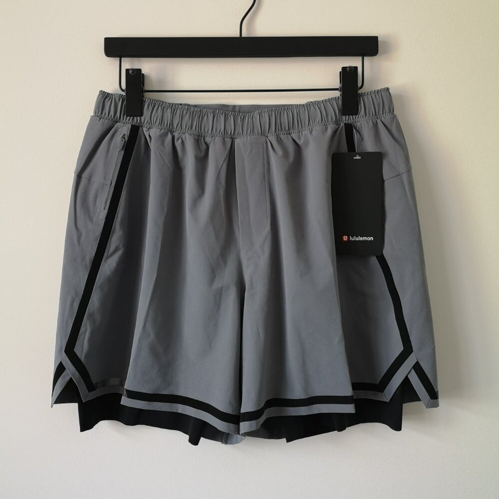 NWT LULULEMON ASGY Grey Lightweight Lined Surge Shorts 6" Bold Lines Men's Large